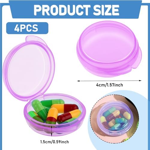 4 Pcs Mini Pill Organizer Small Pill Box Cute Portable Pill Case, 4 Purple - Image 2