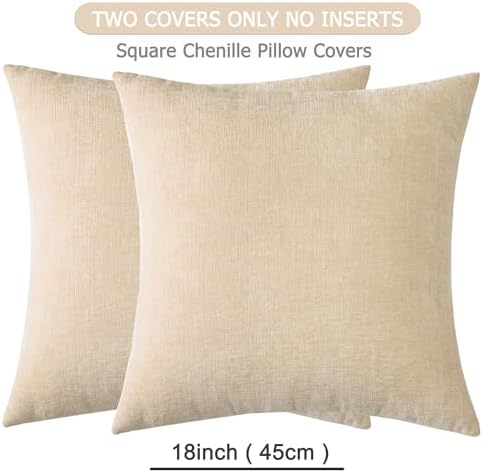 GAWAMAY Beige Chenille Throw Pillow Covers 18x18 Set of 2 - Image 2