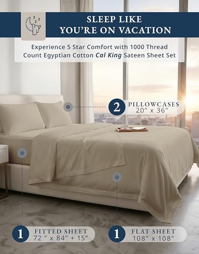 LANE LINEN California King Bed Sheets 100% Egyptian Cotton Sateen - Image 2