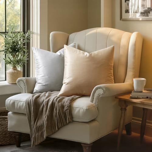 MIULEE Velvet Throw Pillow Covers 18x18 Inch Pack of 2 Champagne - Image 5