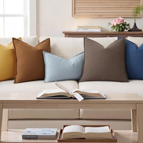 decorUhome Fall Brown Linen Throw Pillow Covers 16x16 Set of 2 - Image 4