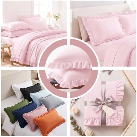 Set of 2 Brushed Microfiber Ruffle Pillow Cases King Size Pink - Image 4