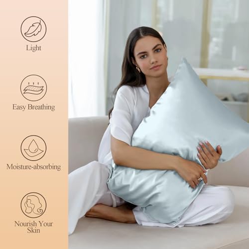 Silk Like Satin Pillowcase Queen Size, Baby Blue, 2 Pack, 20x30 Inches - Image 2