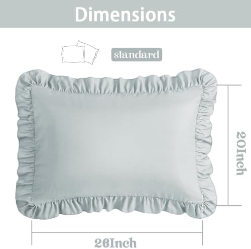 Ruffle Pillow Case Standard Size Set of 2, Light Blue - Image 2