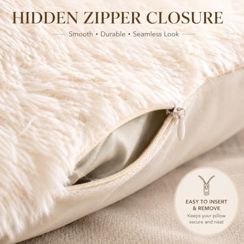 REAFORT Long Hair Faux Fur Euro Sham Cover 26"x26", Hidden Zipper - Image 4
