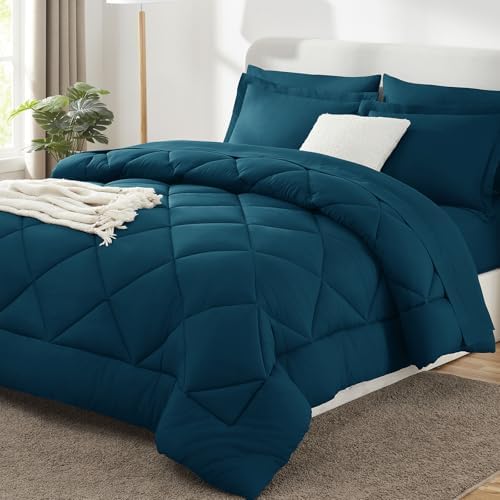CozyLux Oversized Queen Comforter Set 98"x98", 7 Piece, Lyons Blue by CozyLux