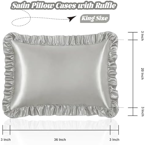 Homiest Light Grey Ruffle Satin Pillowcase Set of 2 - Image 3