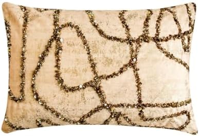The HomeCentric Decorative Lumbar Pillow Cover Gold, Hand Embroidery Oblong by TheHomeCentric