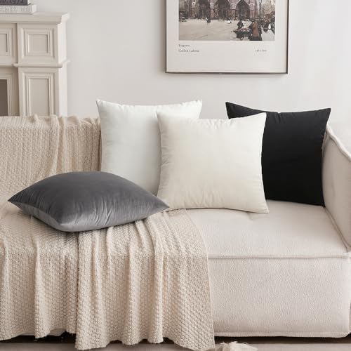 MIULEE 24x24 Inch Euro Velvet Throw Pillow Cover Set of 1 Black - Image 4