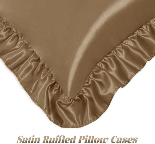 Homiest Camel Brown Ruffle Satin Pillowcase Set of 2 - Image 5