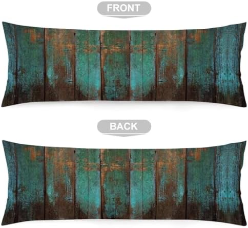 Vintage Body Pillow Cover 20x54 Teal Green Wood Country Rustic Distressed Retro - Image 5