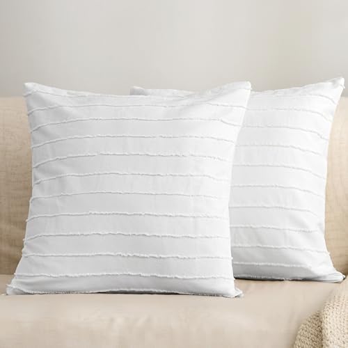 JELLYMONI White Striped Tufted Pillowcases 18"x 18" by JELLYMONI