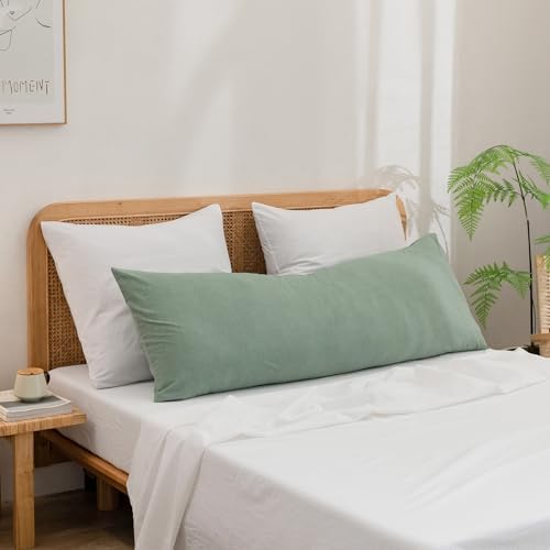 BESTOUCH Washed Cotton Pillowcases Linen Feel Bright White Euro - Image 4