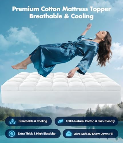 Fracho King Cotton Mattress Topper, Extra Thick Pillow Top Mattress Pad - Image 2