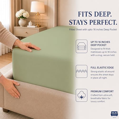 Cottingon 4 Piece King Sheets Fits 16" Deep, Egyptian Cotton - Image 7