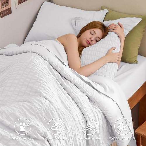 HYMOKEGE White Twin XL Comforter Set Seersucker 5 Pieces, All Season Luxury Bed - Image 2