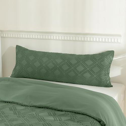 JELLYMONI Green Grid Tufted Pillowcases Body Size 20" x54" by JELLYMONI