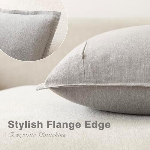 Foindtower Linen Solid Decorative Throw Pillow Covers 22x22 Inch Light Gray - Image 3