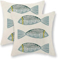 Coastal Pillow Covers 18 x 18 Inch Set of 2 Ocean Beach Blue Fish Throw Pillows by GOLIANDA