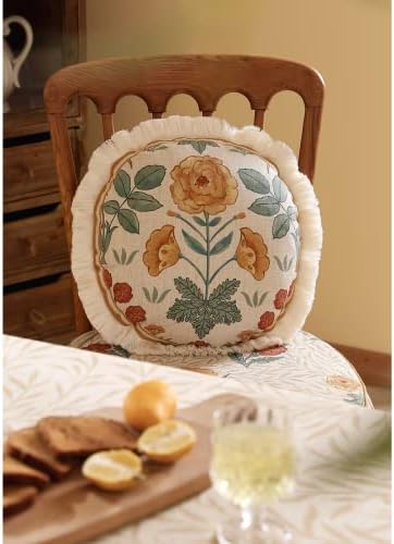 patdrea Vintage Linen Throw Pillow Cover, Diameter 16"-RosaSilvestre E - Image 3
