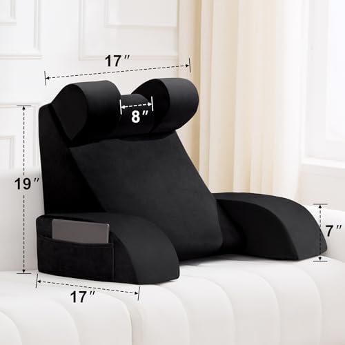 19" Reading Pillow for Bed Black, Flip Headrest and Back Support - Image 6