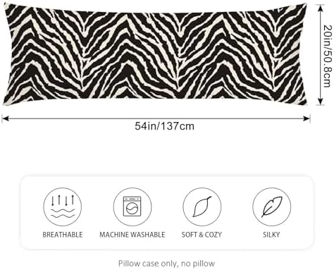 Black and White Zebra Print Body Pillow Cover 20x54 Long Pillow Case - Image 2