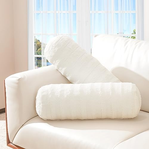 Cheer Collection Faux Fur Bolster Pillows – Soft Decorative Cylinder Pillows by CheerCollection