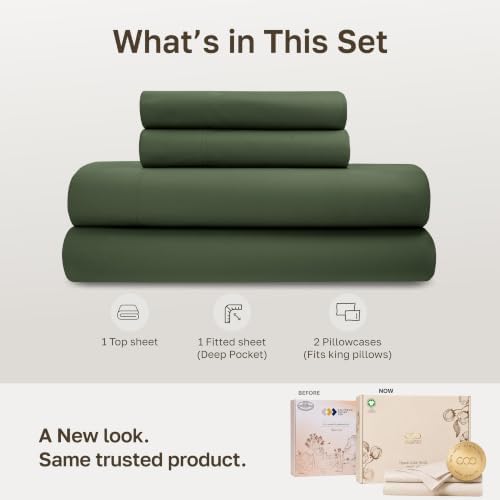 California Design Den 100% Organic Cotton King Bed Sheet Set, Olive Green - Image 3