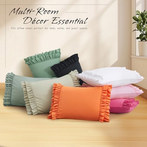 Vonty Black Ruffled Pillow Cases Set of 2, Standard Size, 20x26 Inch - Image 6