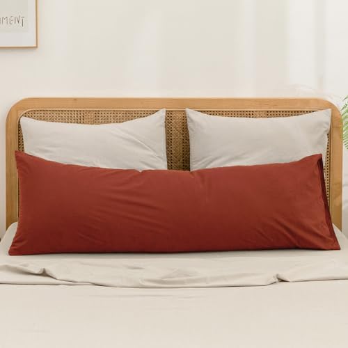 BESTOUCH Washed Cotton Pillowcases Linen Feel Burnt Brick Red Body by BESTOUCH