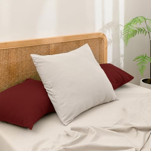 BESTOUCH Washed Cotton Pillowcases Linen Feel Fired Brick Red King - Image 2