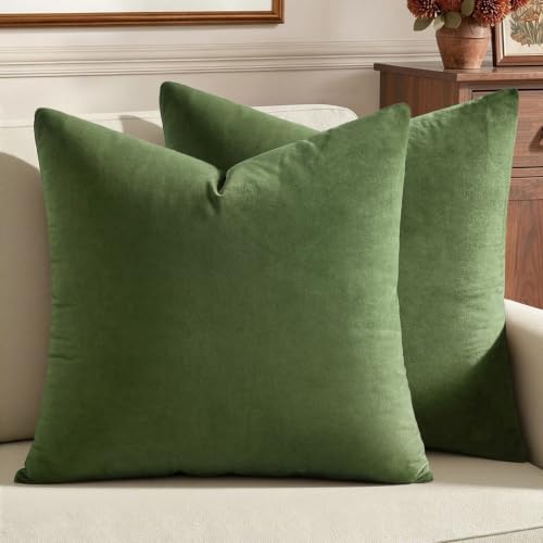 MIULEE Velvet Throw Pillow Covers 18x18 Inch Pack of 2 Moss Green by MIULEE