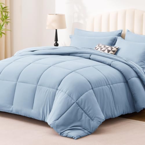 Love's cabin Plaid Queen Comforter Set, Light Blue - Image 2