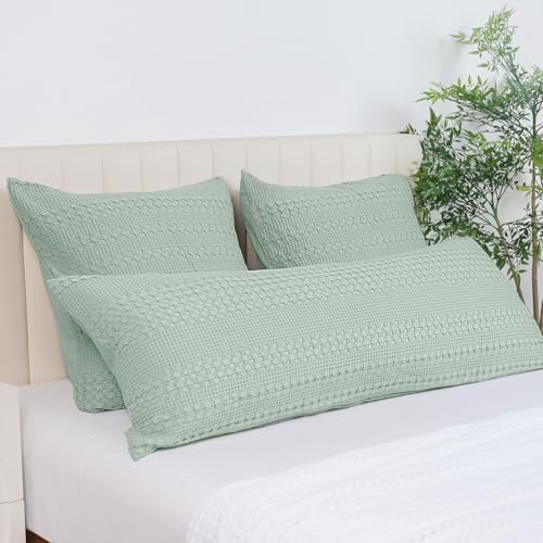 PHF Cotton Waffle Body Pillowcase 20" x 54", Mint Green, No Insert - Image 6