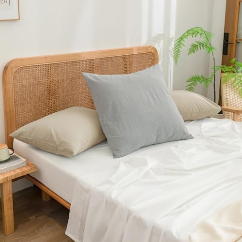BESTOUCH Washed Cotton Pillowcases Linen Feel Almond Milk Grey Standard - Image 2