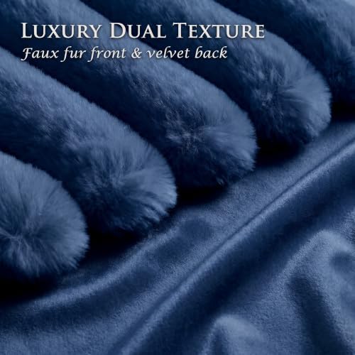 Set of 2 Decorative Throw Pillow Covers 20x20 Faux Fur Navy Blue - Image 2