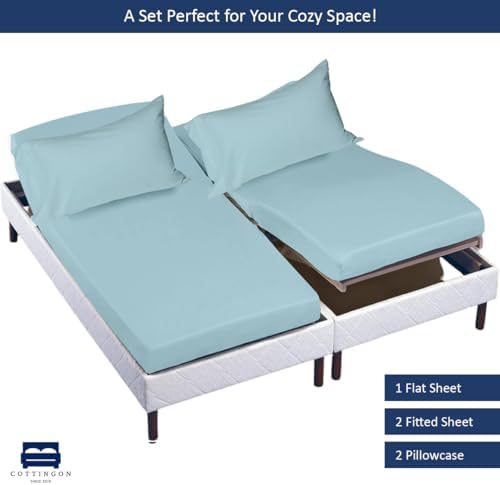 Cottingon 5 PC Split King Sheets Fits 16" Deep, Egyptian Cotton, Light Blue - Image 4