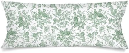 Sage Green and White Porcelain Floral Lumbar Pillow Cover 14x36 Long Body by Unknown