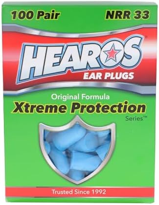 HEAROS Xtreme Foam Earplugs, 33dB NRR Ear Plugs, 100 Pairs, Foam Ear Plugs by Hearos