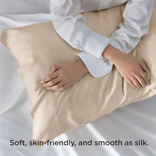 Bedsure Beige Pillow Cases Queen Set of 2, 100% Rayon Derived from Bamboo - Image 4
