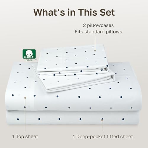 California Design Den Soft 100% Cotton Queen Bed Sheet Set, Polka Dot Print - Image 4