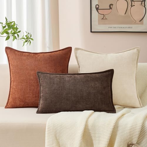 Allorry Throw Pillow Covers 24x24 Rust Chenille Solid Home DecorSY014E24 - Image 5