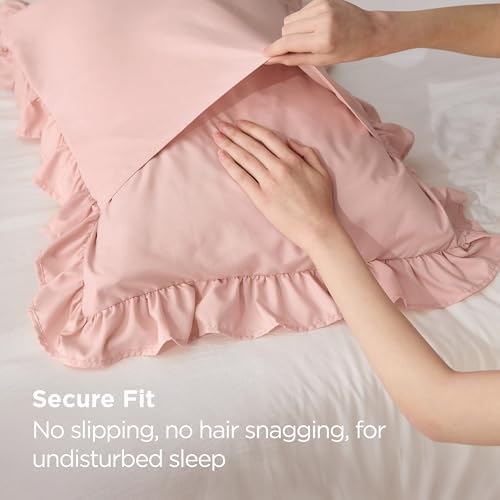 Bedsure Ruffle Pillow Cases Standard Size Set of 2, Blush Pink Pillow Shams - Image 4