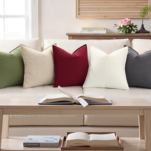 decorUhome Fall Olive Green Linen Throw Pillow Covers 26x26 Set of 2 - Image 4
