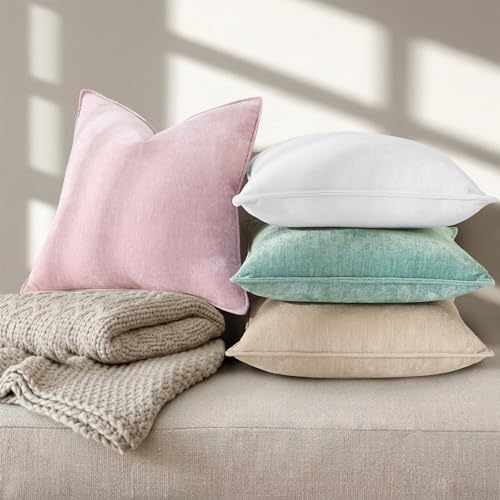 decorUhome Chenille Cream White Velvet Throw Pillow Covers 22x22 Set of 2 - Image 4