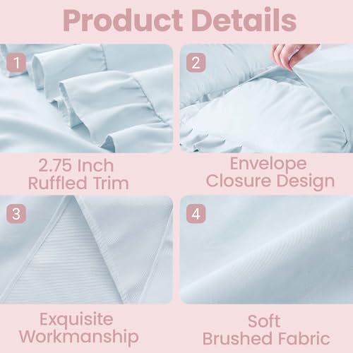 Set of 2 Brushed Microfiber Ruffle Pillow Cases Queen Size Baby Blue - Image 3