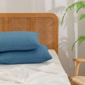 BESTOUCH Washed Cotton Pillowcases Linen Feel Dark Blue Standard by BESTOUCH