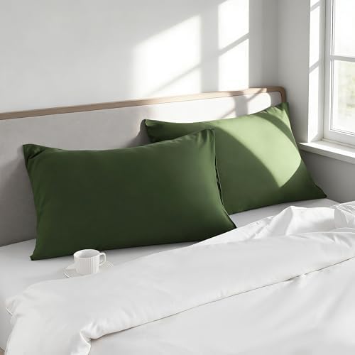 Standard Pillow Cases, 2 Pack, 20x26 in, Microfiber, Olive Green - Image 2