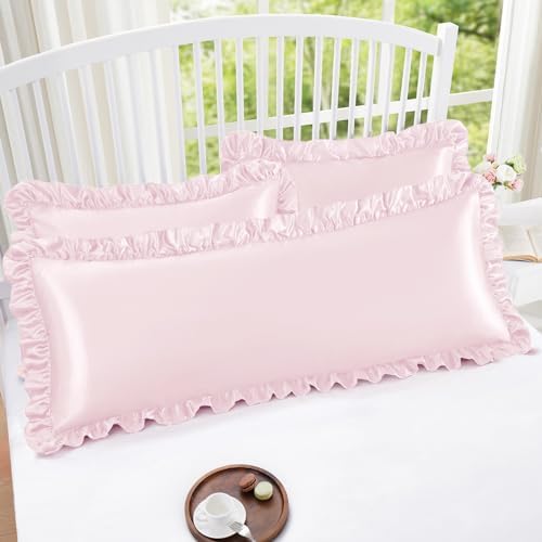 Homiest Blush Pink Ruffle Satin Body Pillow Cover - Image 5