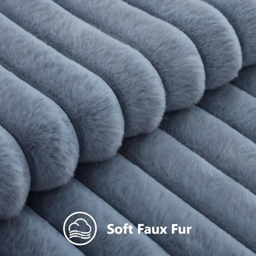 decorUhome Fall Faux Fur Throw Pillow Covers 22x22 Set of 2 Grey Blue - Image 2